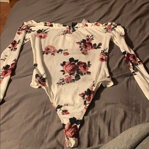 Floral off the shoulder body con bodysuit